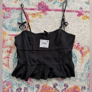 American Eagle Outfitters Black Ruffle-Hem Cami with Bow Straps